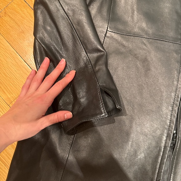 Vintage handmade Giotto Italy Black Leather Zip Coat Tailored Runway Jacket 46 - Picture 7 of 12